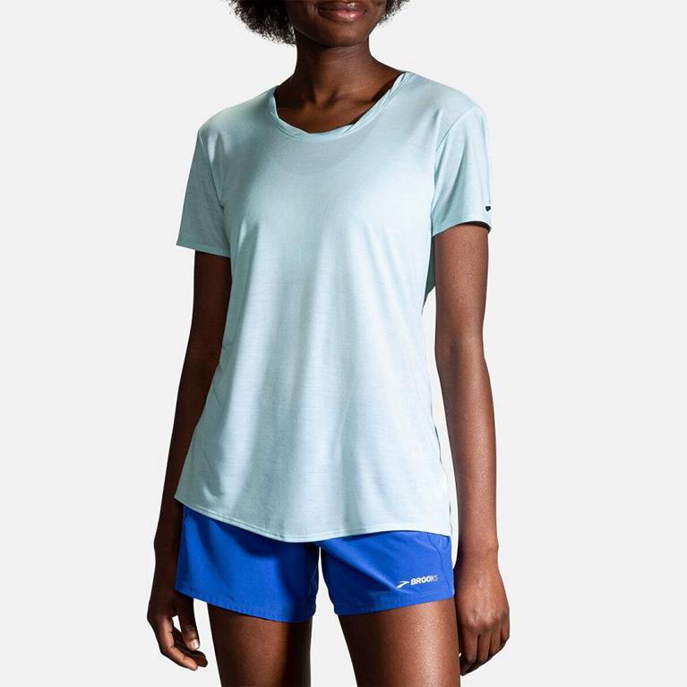 Brooks Distance Short Sleeve Running Shirt - Women's - Blue (53690-SRJW)